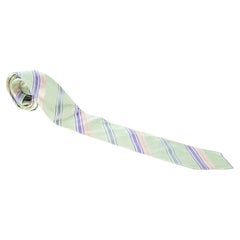 Used Giorgio Armani Green Contrast Diagonal Striped Traditional Silk Tie