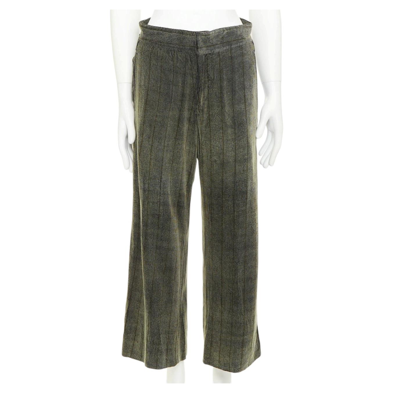 Pantalon court large à taille haute en velours vert, mélange de rayonne, GIORGIO ARMANI, taille IT46 S
