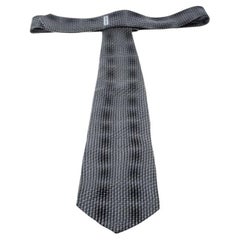 Giorgio Armani Grey and Black Abstract Print Traditional Silk Tie