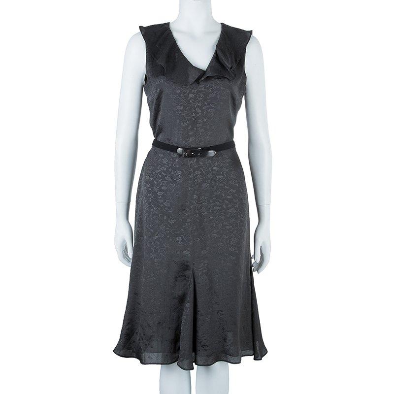 Black Giorgio Armani Grey Belted Silk Dress M