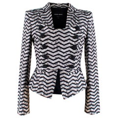 Giorgio Armani Grey Button-Up Chevron Print Blazer - Size US2