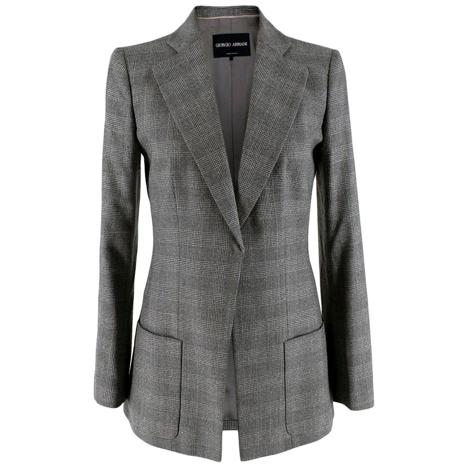 Giorgio Armani Grey Checkered Wool Single Breasted Tailored Jacket - Size US 6 For Sale