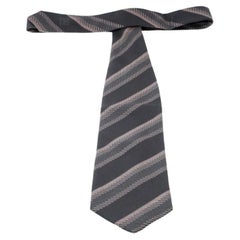 Giorgio Armani Grey Contrast Diagonal Striped Silk Jacquard Traditional Tie
