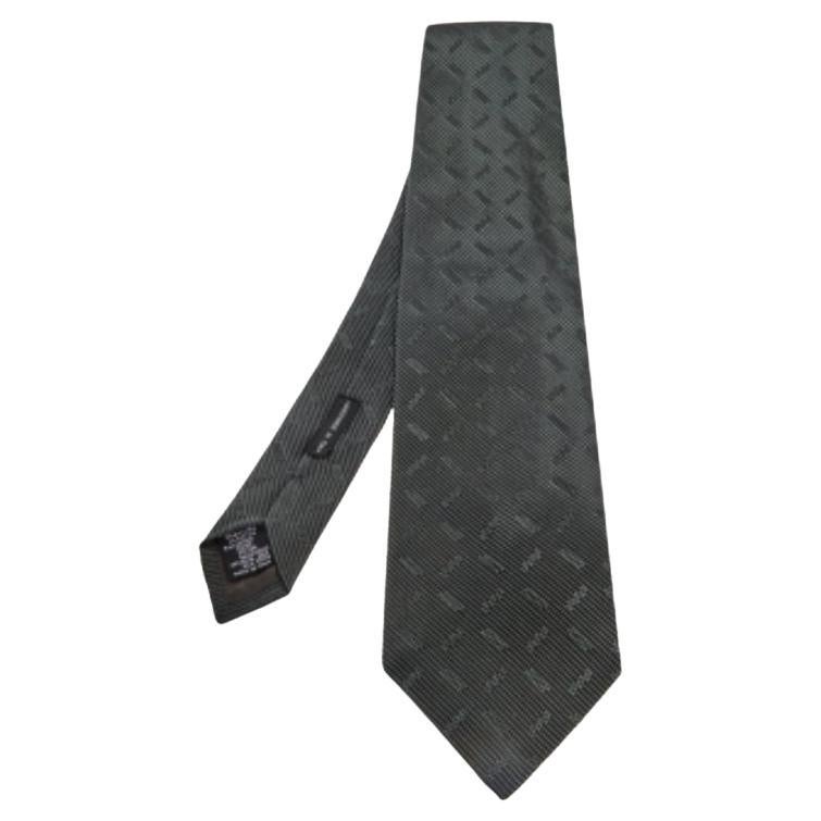 Giorgio Armani Grey Cotton & Silk Jacquard Tie For Sale