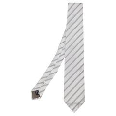 Used Giorgio Armani Grey Diagonal Striped Silk Tie