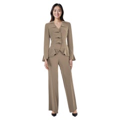 Giorgio Armani Grey Frilly Blazer & Trousers Set Size S