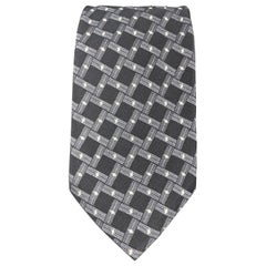 GIORGIO ARMANI Grey Geometric Silk Tie