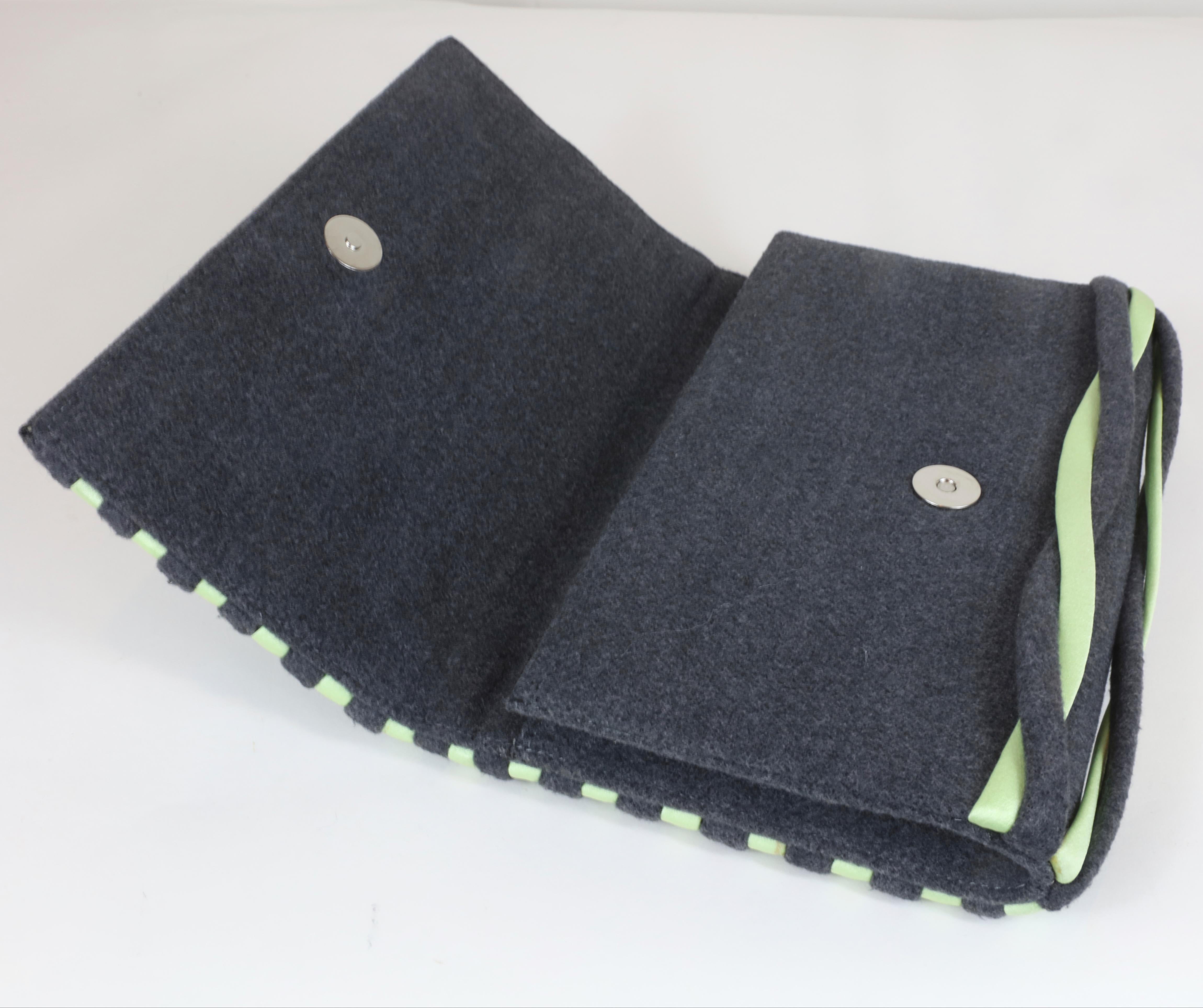 Giorgio Armani Grey/Green Wool & Nylon Twist Clutch 1