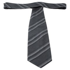 Giorgio Armani Grey Horizontal Striped Silk Jacquard Tie