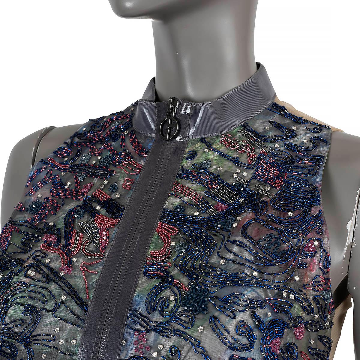 GIORGIO ARMANI grey & multi mesh 2019 BEADED VEST Shirt 38 XS For Sale 1