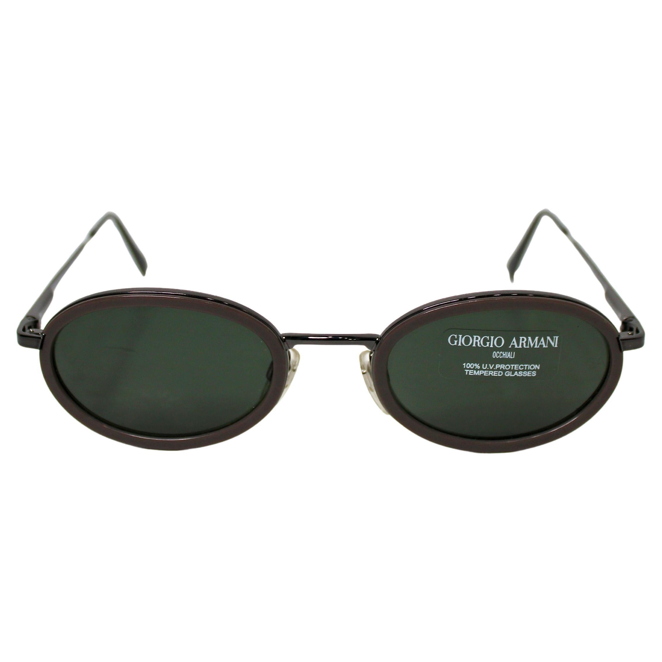 Lunettes de soleil Giorgio Armani à monture métallique ovale grise circa 1990