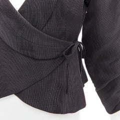 GIORGIO ARMANI grey ramie blend ruched kimono wrap crop blazer IT38 XS