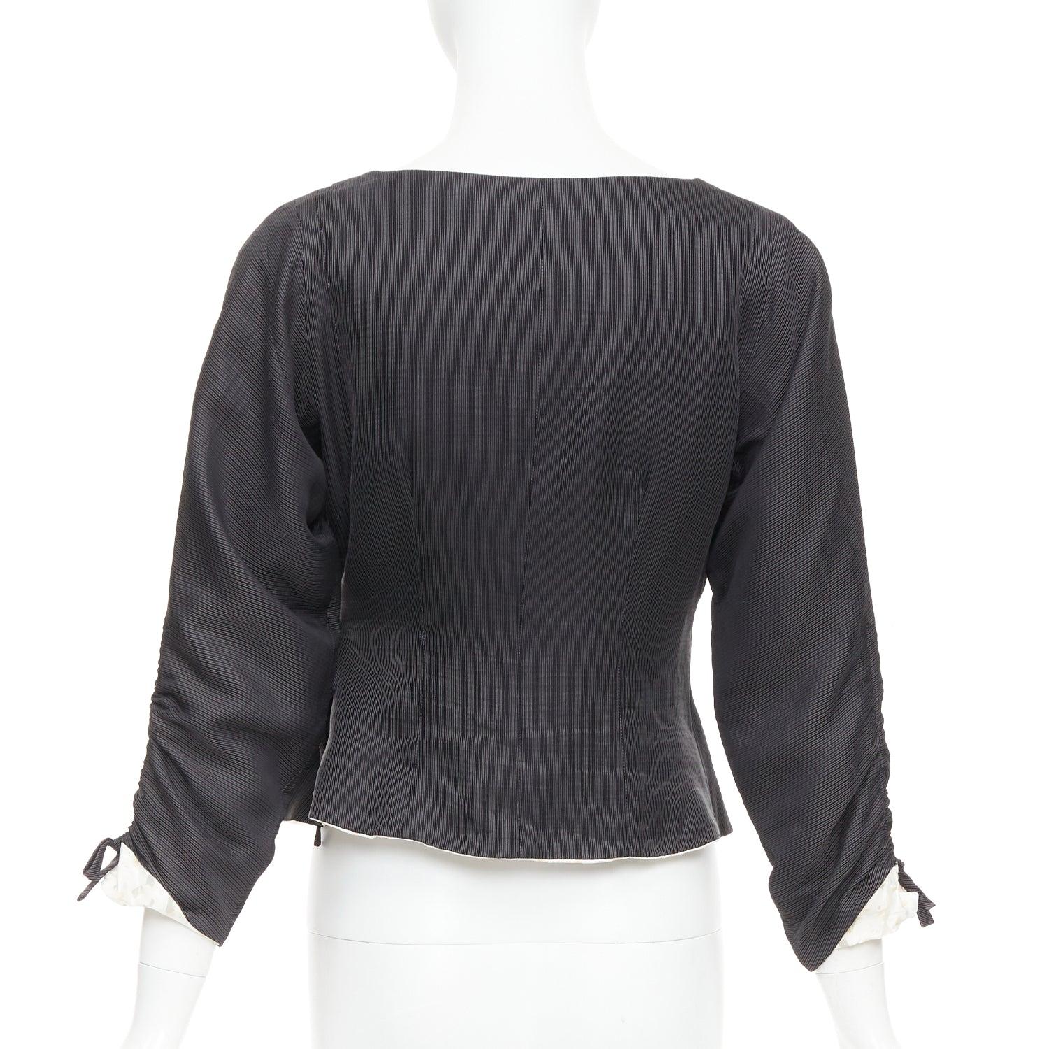 Women's GIORGIO ARMANI grey ramie blend ruched kimono wrap crop blazer IT38 XS For Sale