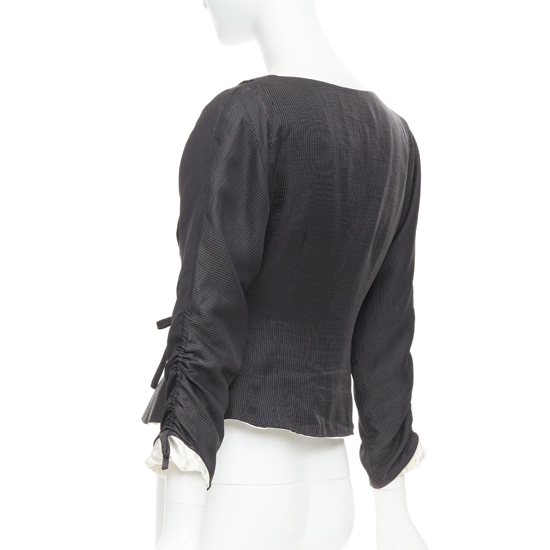GIORGIO ARMANI grey ramie blend ruched kimono wrap crop blazer IT38 XS For Sale 1