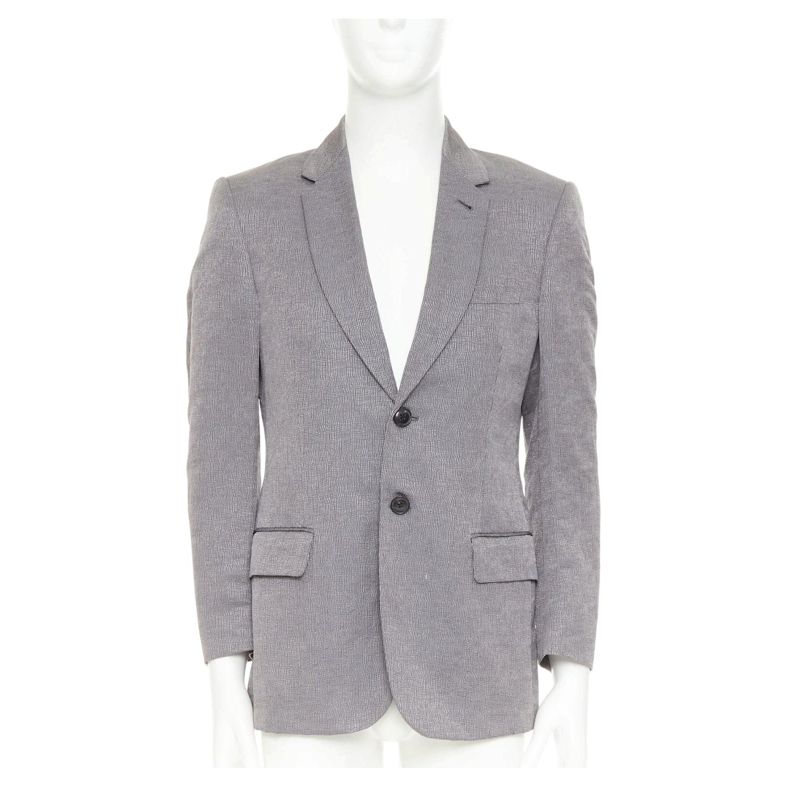 GIORGIO ARMANI grey ramie silk curved lapels single vent evening blazer IT46 S