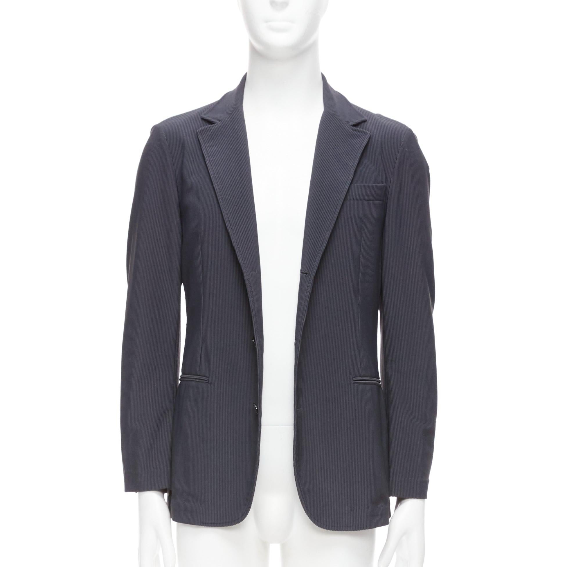 GIORGIO ARMANI grey ribbed fabric buttons single breasted blazer IT50 L In Good Condition For Sale In Hong Kong, NT