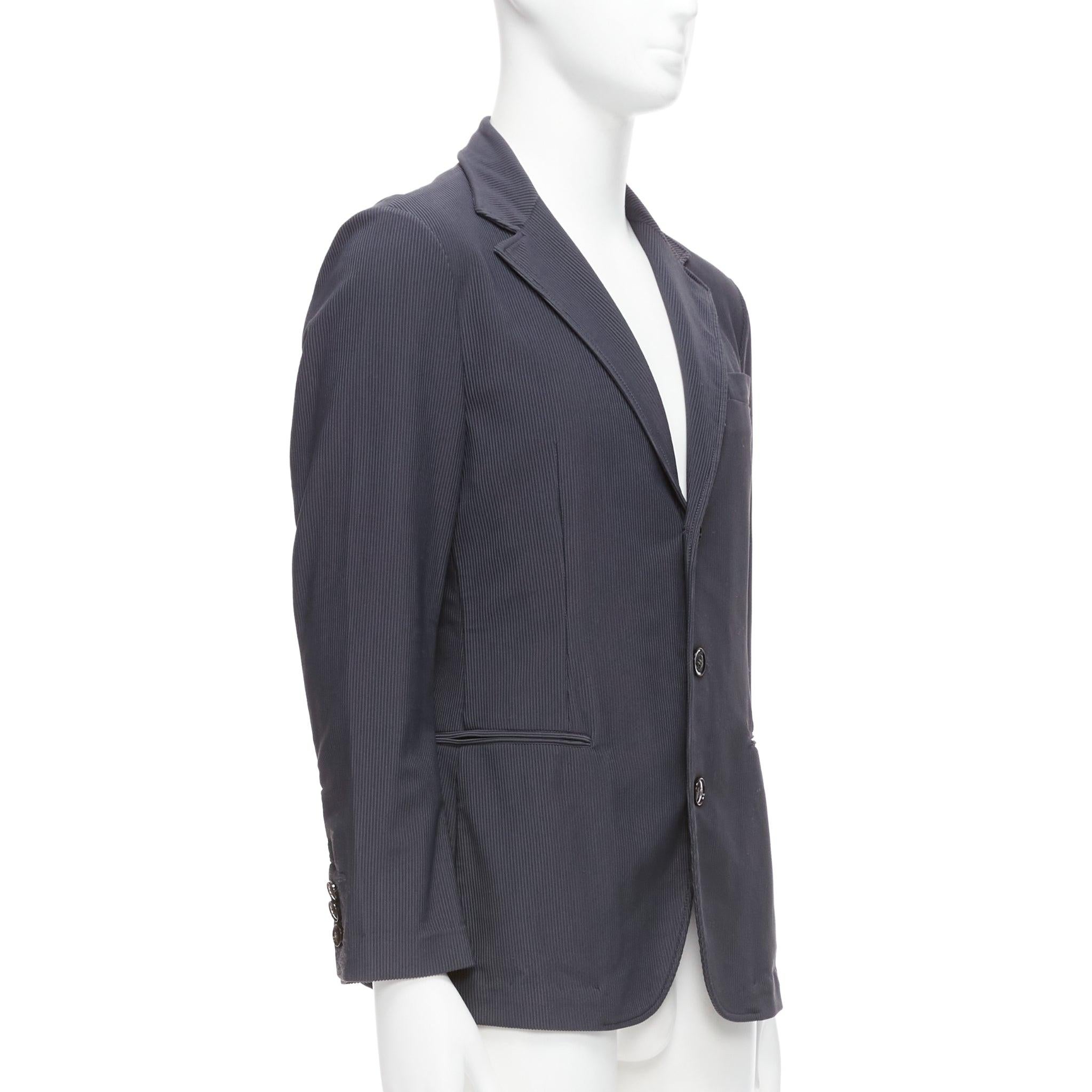 Men's GIORGIO ARMANI grey ribbed fabric buttons single breasted blazer IT50 L For Sale