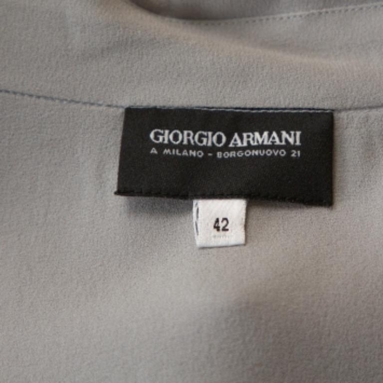 Gray Giorgio Armani Grey Silk Crepe Open Front Blouse M For Sale