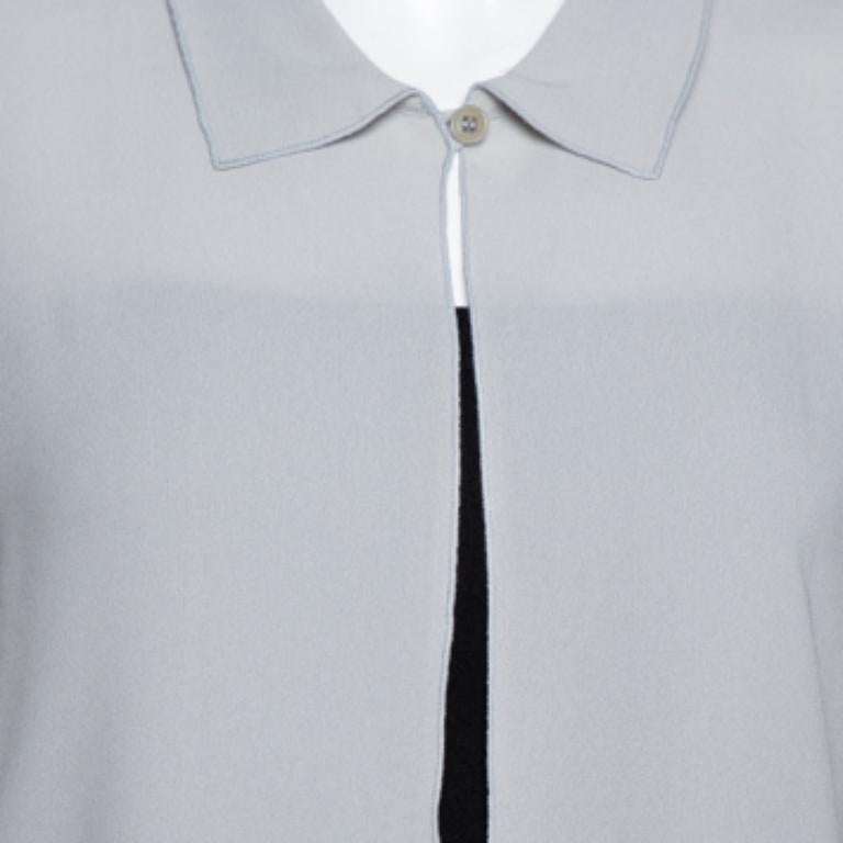 Giorgio Armani Grey Silk Crepe Open Front Blouse M In Good Condition For Sale In Dubai, Al Qouz 2