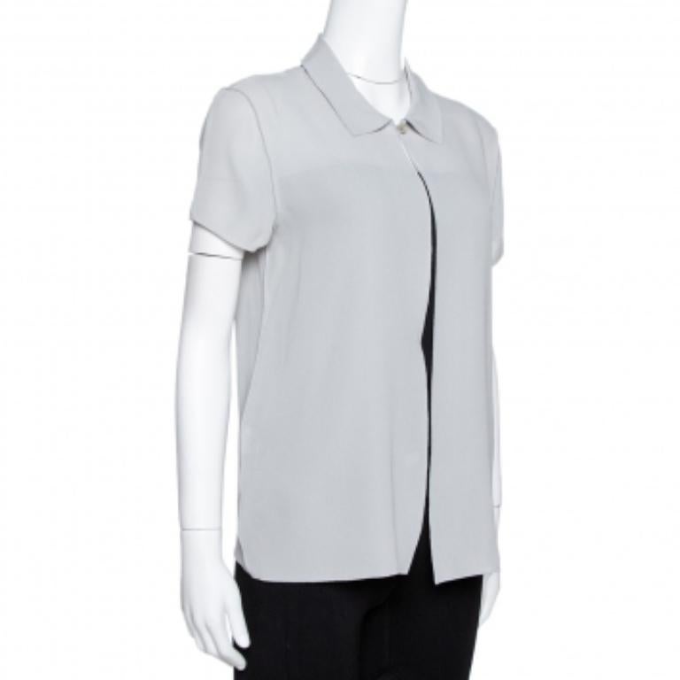 Women's Giorgio Armani Grey Silk Crepe Open Front Blouse M For Sale