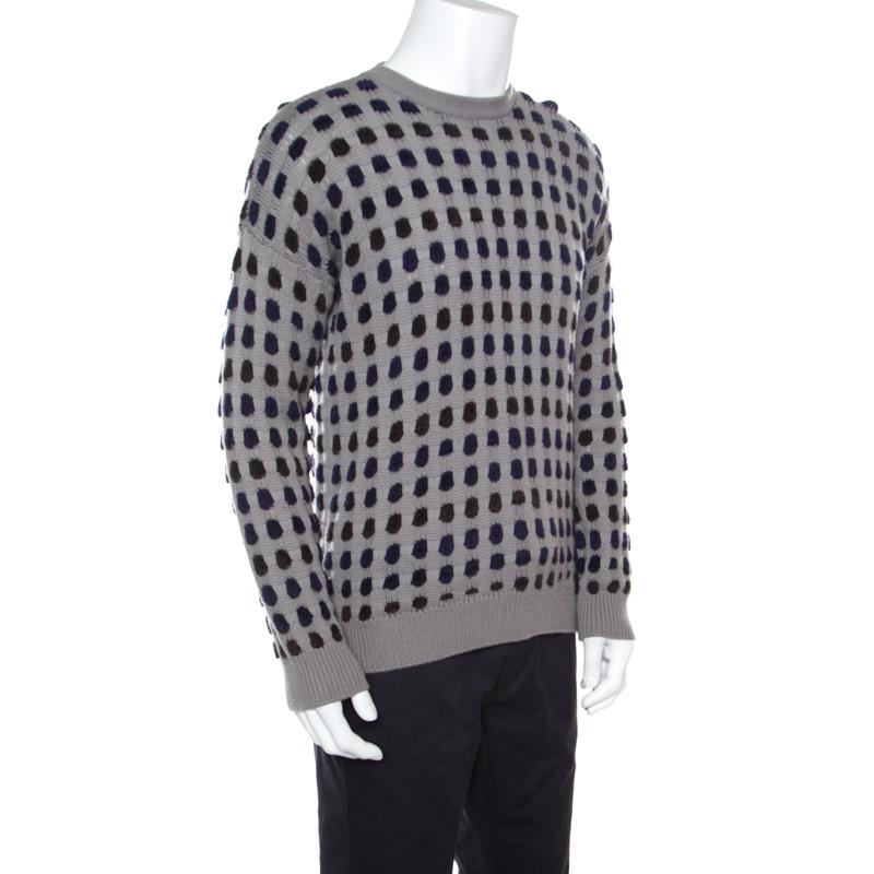 Gray Giorgio Armani Grey Textured Dotted Sweater XL