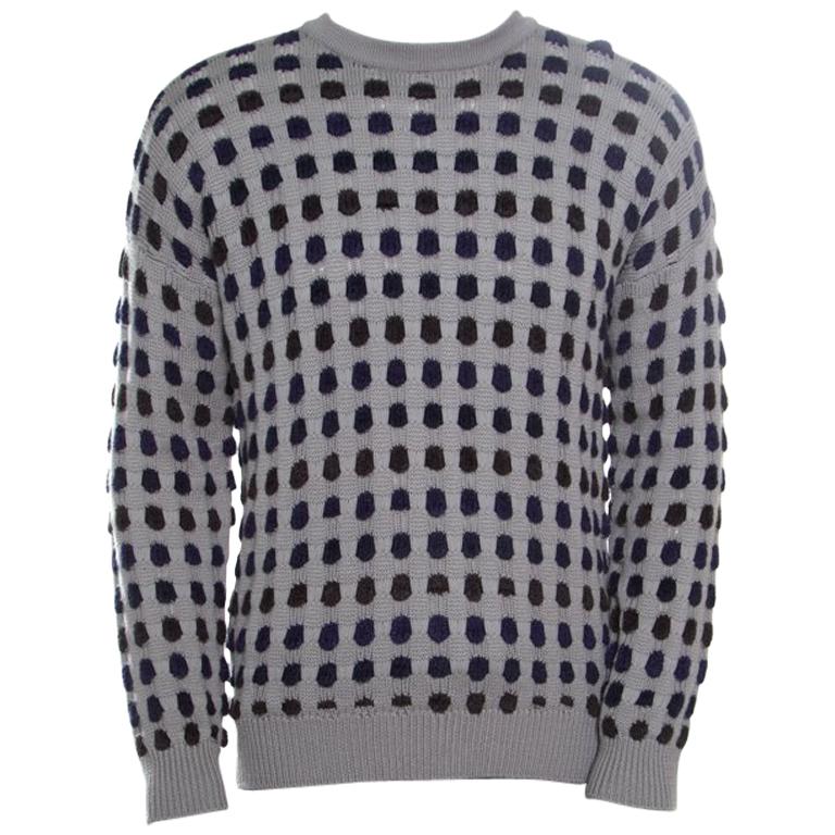 Giorgio Armani Grey Textured Dotted Sweater XL For Sale at 1stDibs
