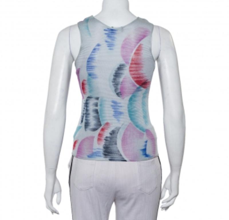 Gray Giorgio Armani Grey Watercolor Printed Perforated Knit Tank Top XS For Sale