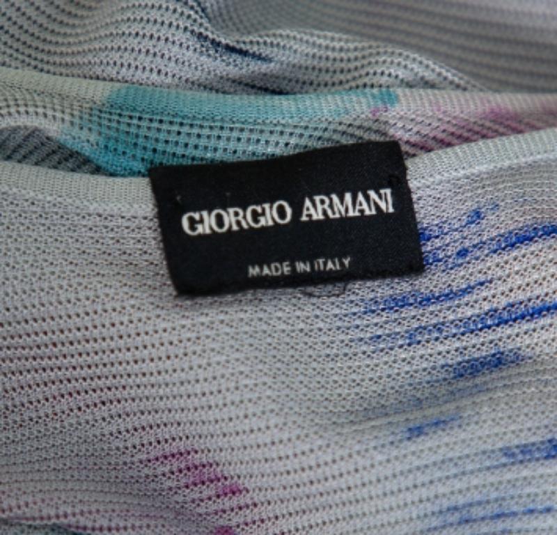 Giorgio Armani Grey Watercolor Printed Perforated Knit Tank Top XS In Good Condition For Sale In Dubai, Al Qouz 2