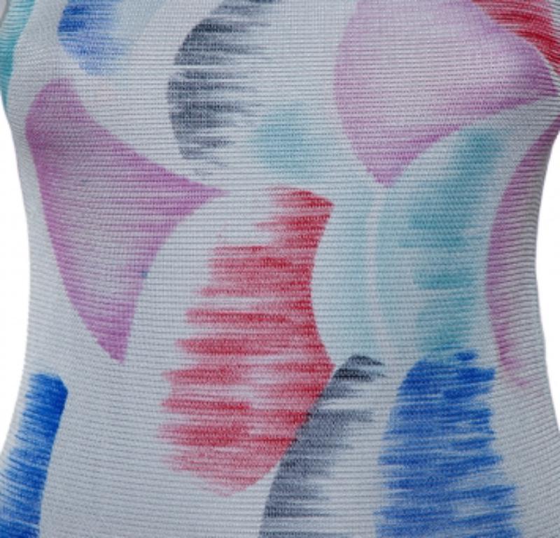Giorgio Armani Grey Watercolor Printed Perforated Knit Tank Top XS For Sale 1