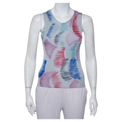 Giorgio Armani Grey Watercolor Printed Perforated Knit Tank Top XS