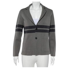 Giorgio Armani Graue Strickjacke mit gestreiften Wollstreifen und detailliertem Knopfleiste XL