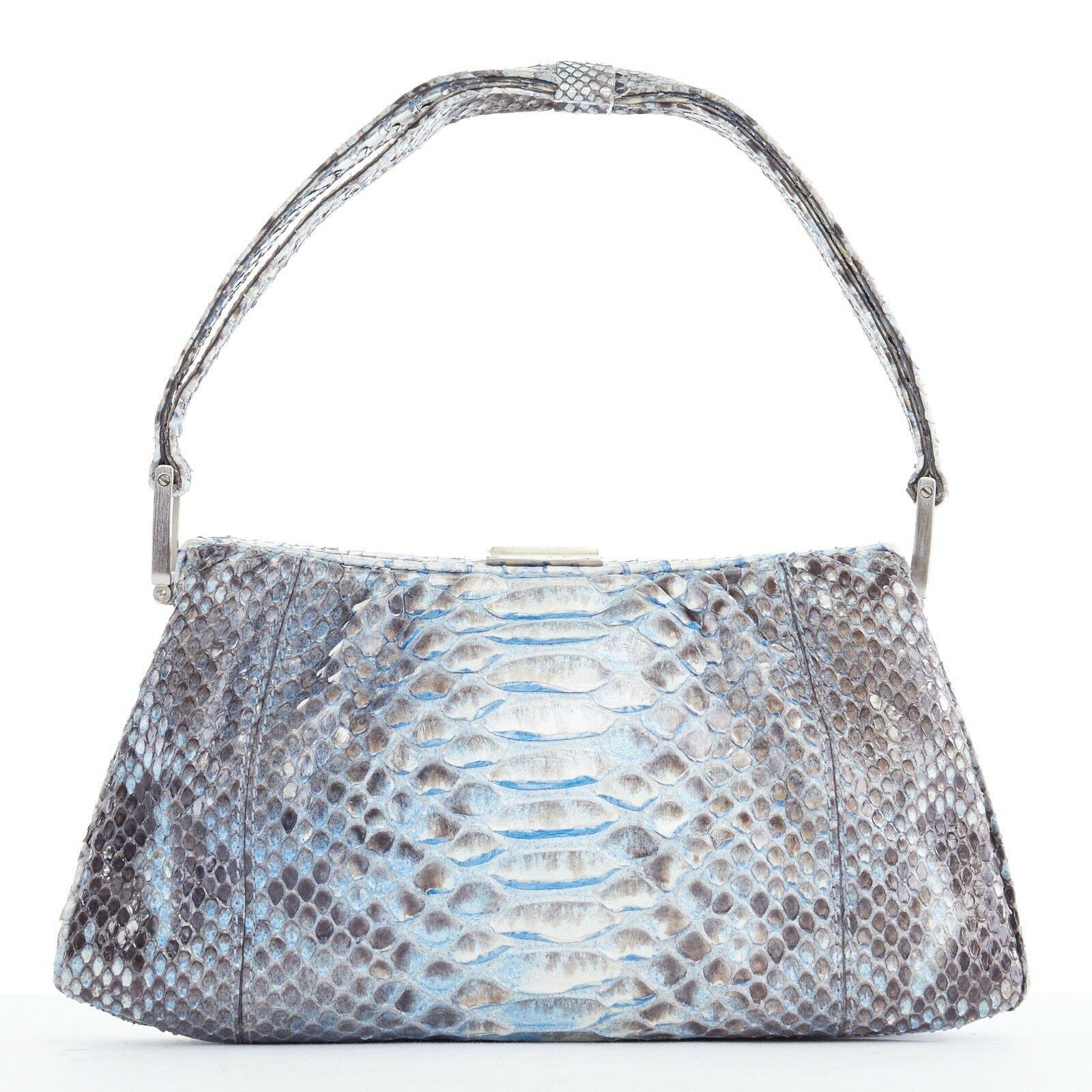 Gray GIORGIO ARMANI holographic blue python leather top handle evening handbag bag