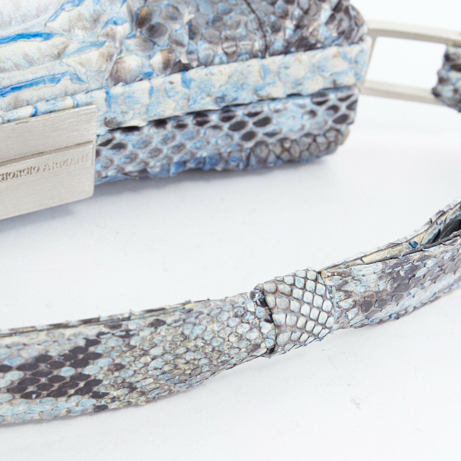 GIORGIO ARMANI holographic blue python leather top handle evening handbag bag 3