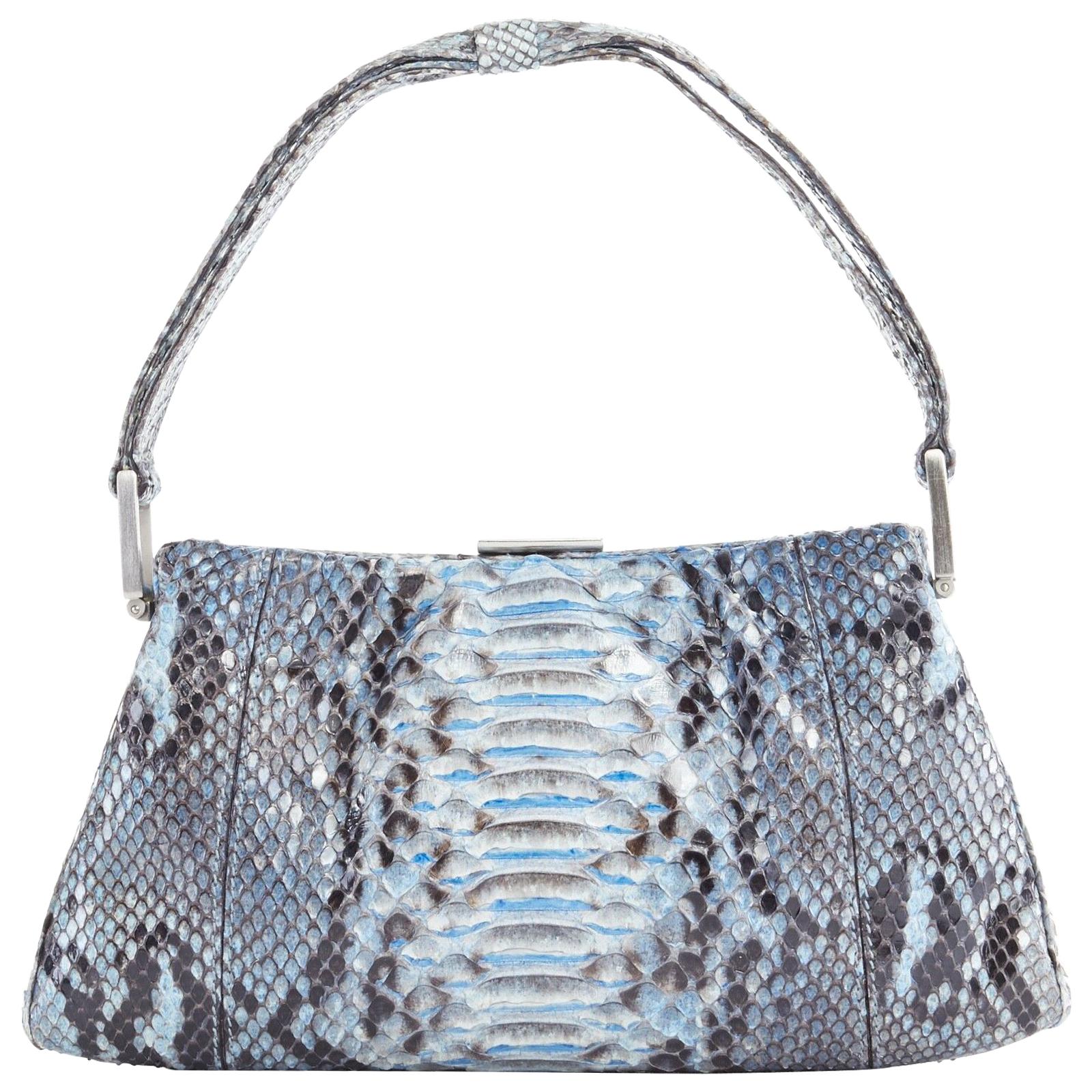 GIORGIO ARMANI holographic blue python leather top handle evening handbag bag