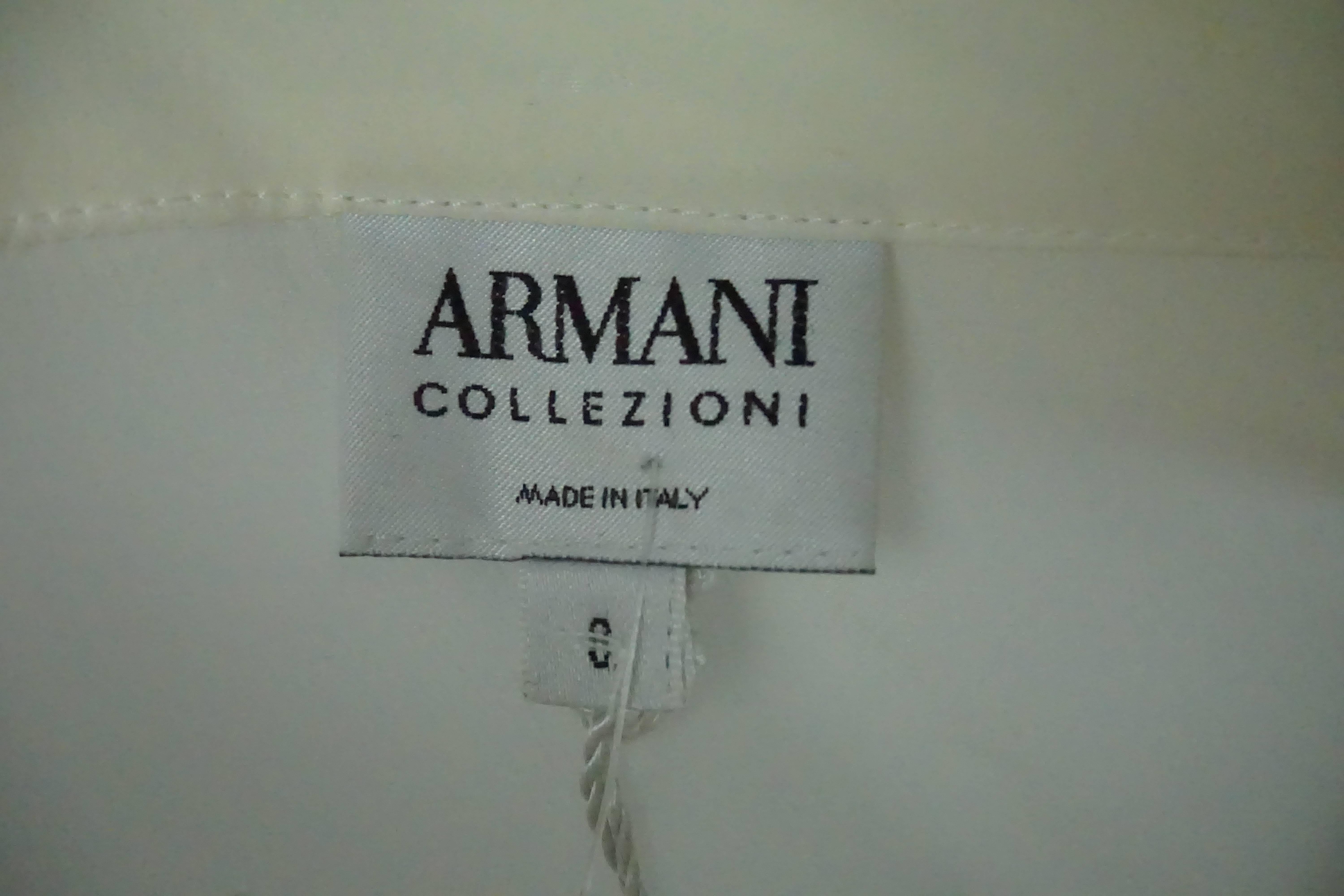 Women's Giorgio Armani Ivory Silk S/S w/ Ruffles Top - NWT - 8