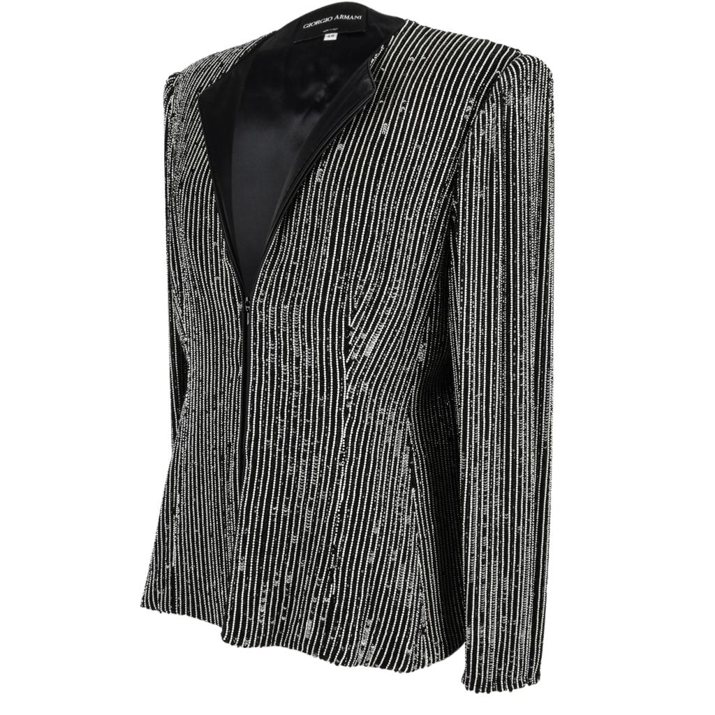 Giorgio Armani Jacket Bead Encrusted Pinstripe Black and White 48 10 to 12 5