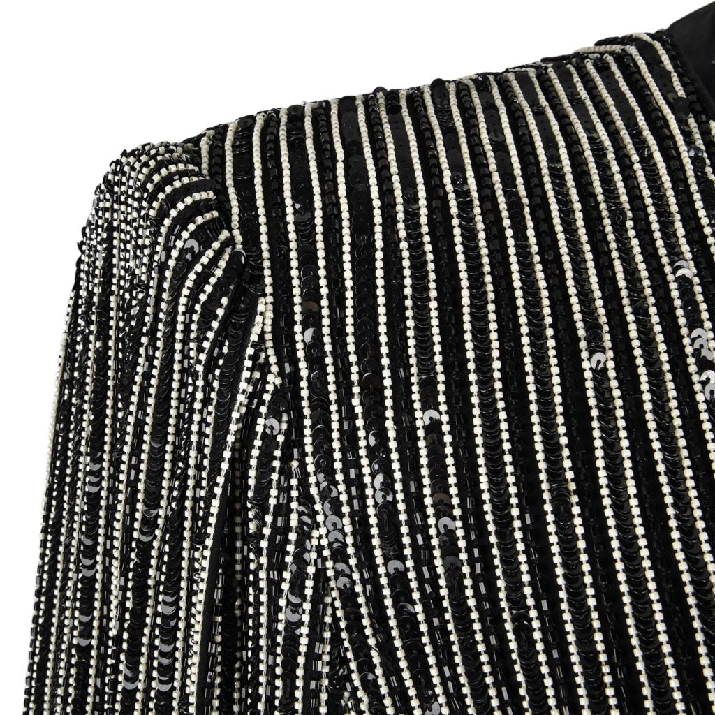 Giorgio Armani Jacket Bead Encrusted Pinstripe Black and White 48 10 to 12 In Good Condition In Miami, FL