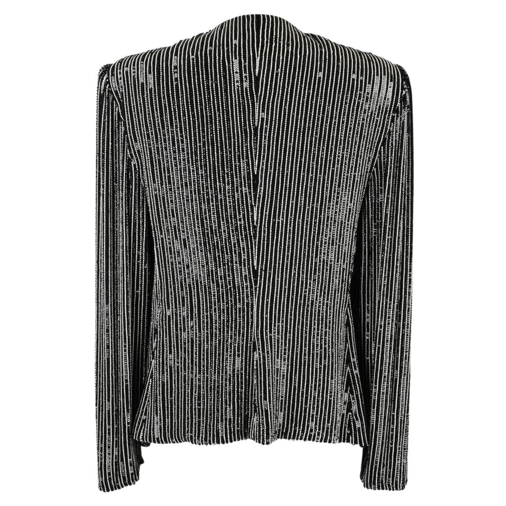 Giorgio Armani Jacket Bead Encrusted Pinstripe Black and White 48 10 to 12 9