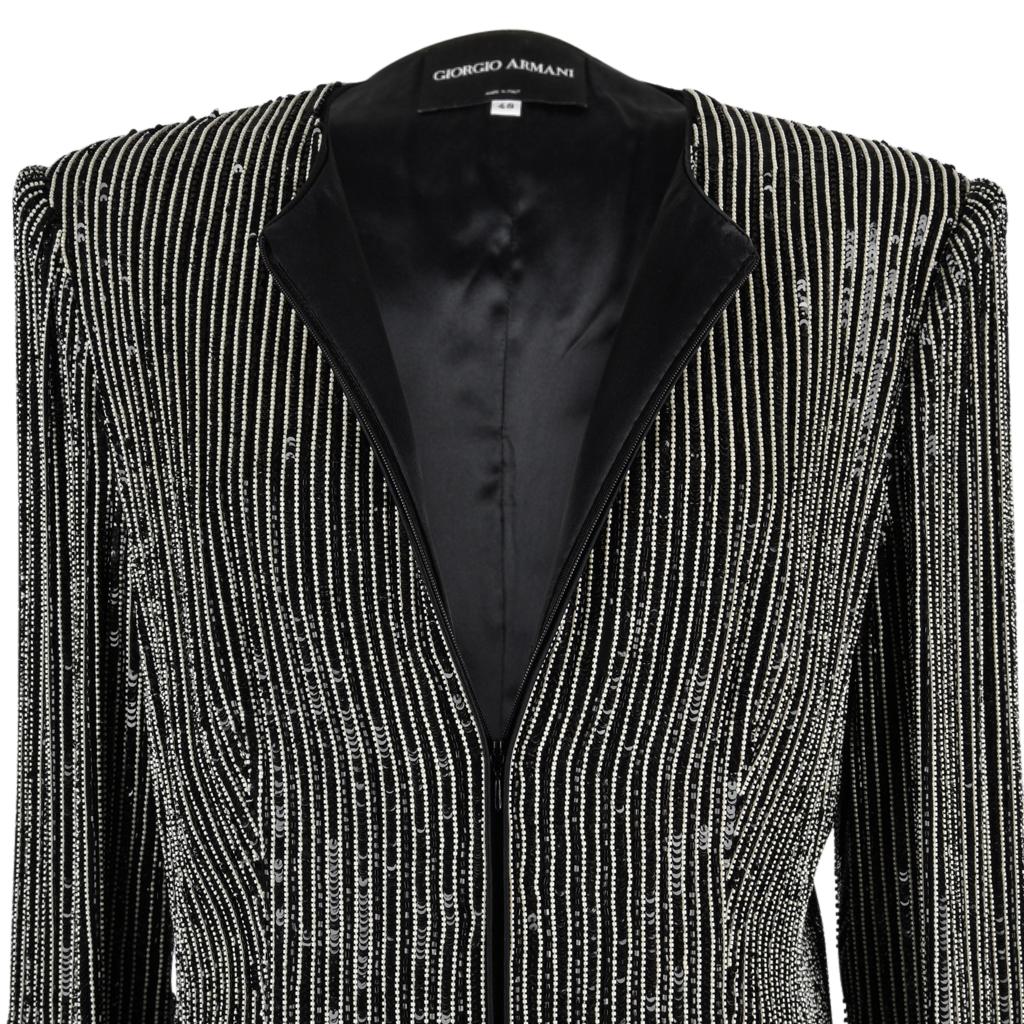Giorgio Armani Jacke Perlen verkrustete Nadelstreifen Schwarz und Weiß 48 10 bis 12 6