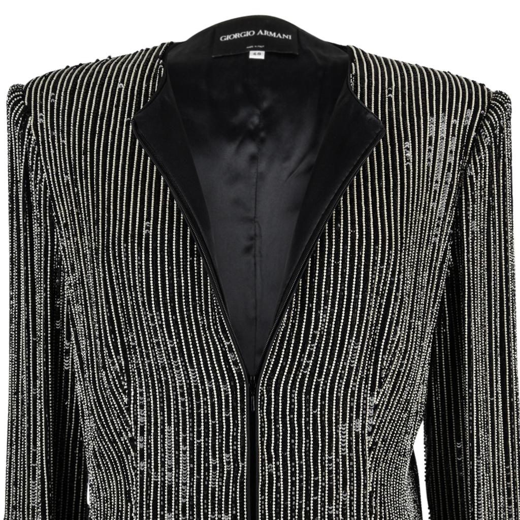 Giorgio Armani Jacket Bead Encrusted Pinstripe Black and White 48 10 to 12 3