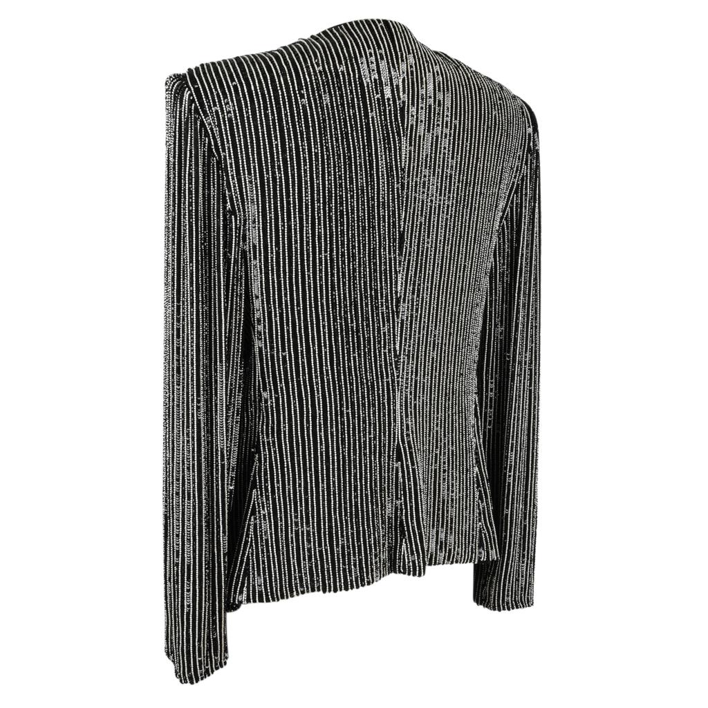 Giorgio Armani Jacket Bead Encrusted Pinstripe Black and White 48 10 to 12 7