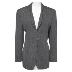 Used GIORGIO ARMANI Jacket Blazer Pinstripe Buttons Grey Off White Shawl Lapel Sz 40