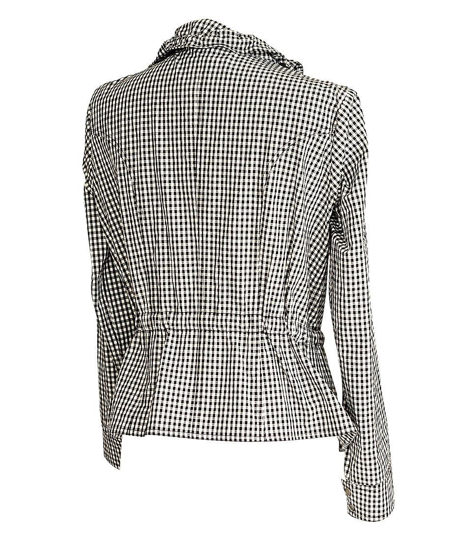 Gray Giorgio Armani Black and White Check Drawstring Cotton Jacket 46 For Sale