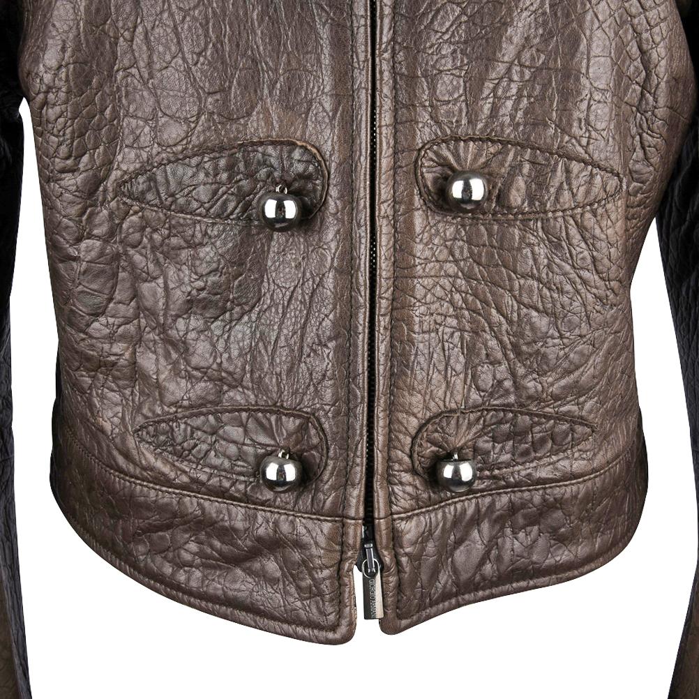 Black Giorgio Armani Jacket Taupe Leather Hardware Detail 8 / 42 New For Sale