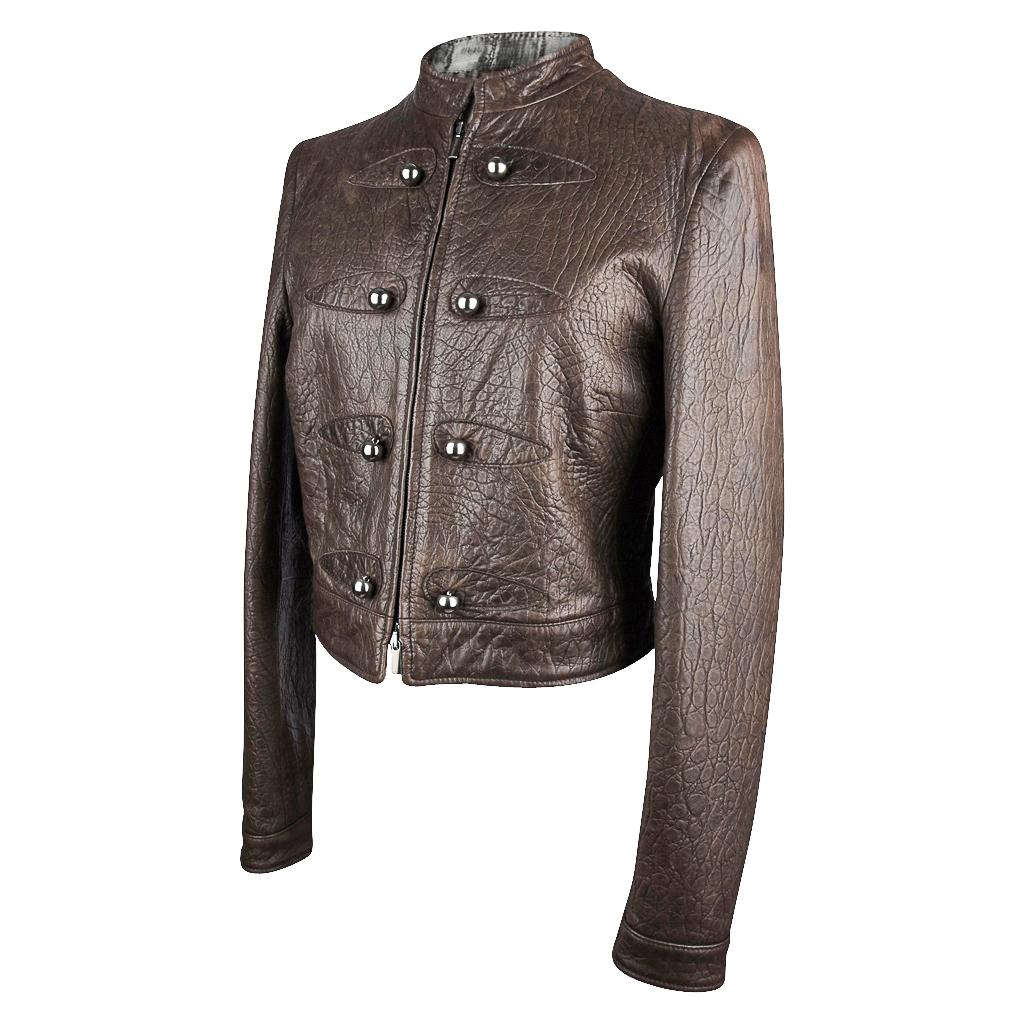 Giorgio Armani Jacket Taupe Leather Hardware Detail 8 / 42 New In New Condition For Sale In Miami, FL