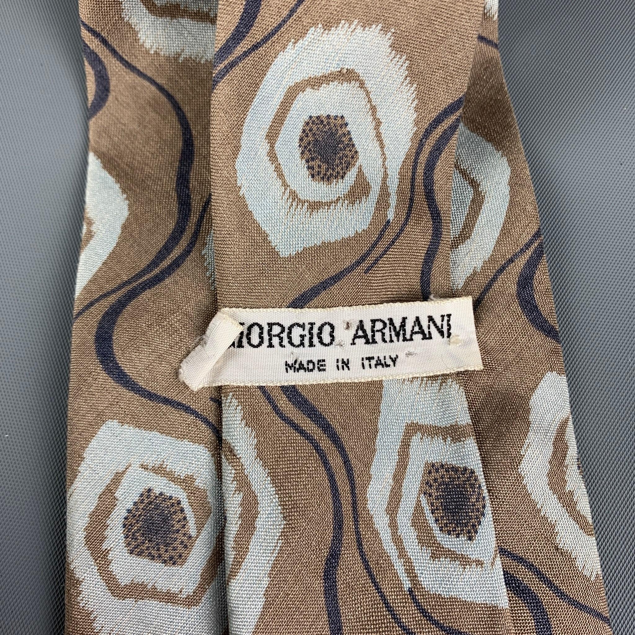 Men's GIORGIO ARMANI Khaki Abstract Silk Tie For Sale