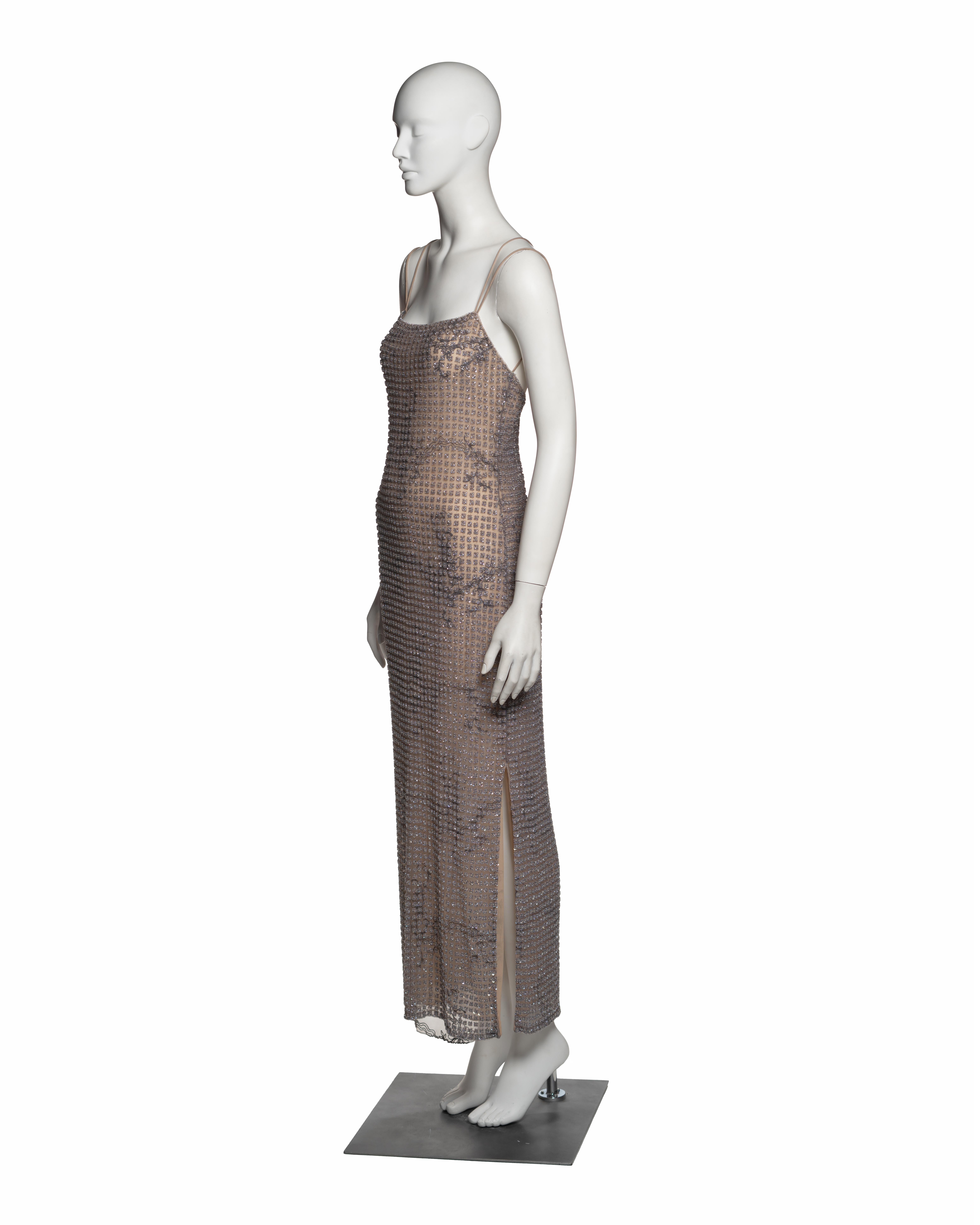 Giorgio Armani Lavender and Nude Floral Beaded Mesh Evening Dress, SS 2000 For Sale 7