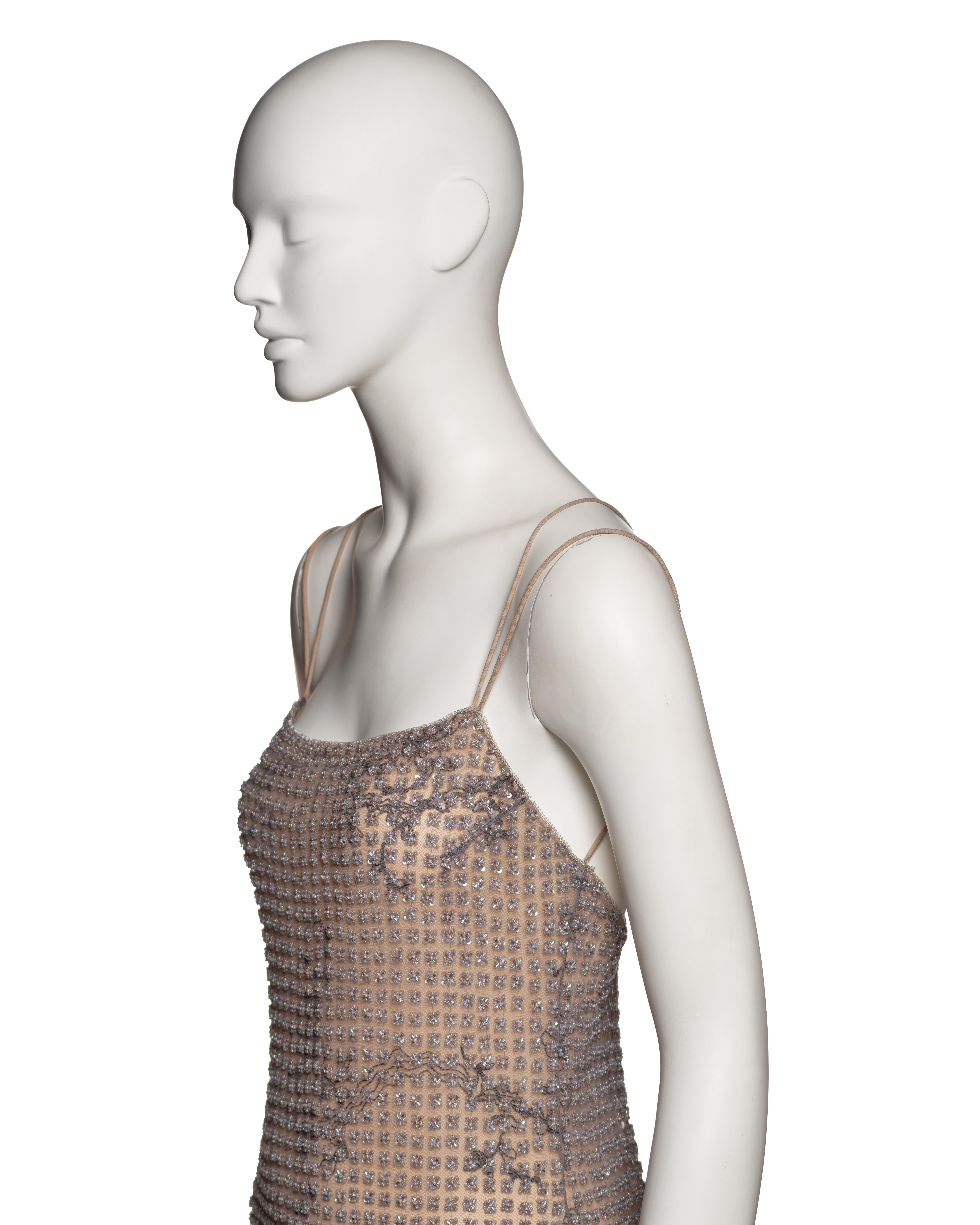 Giorgio Armani Lavender and Nude Floral Beaded Mesh Evening Dress, SS 2000 For Sale 8