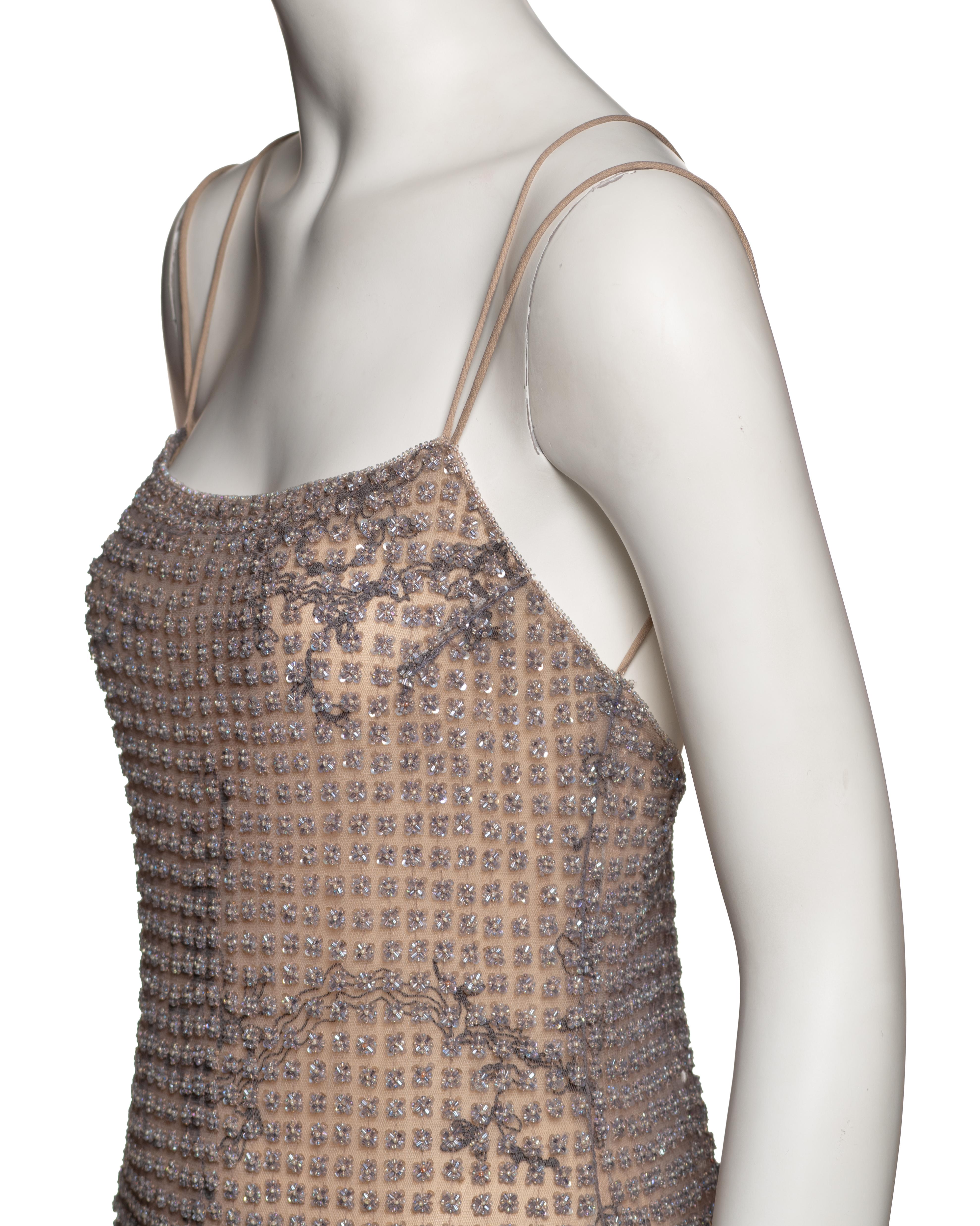 Giorgio Armani Lavender and Nude Floral Beaded Mesh Evening Dress, SS 2000 For Sale 9