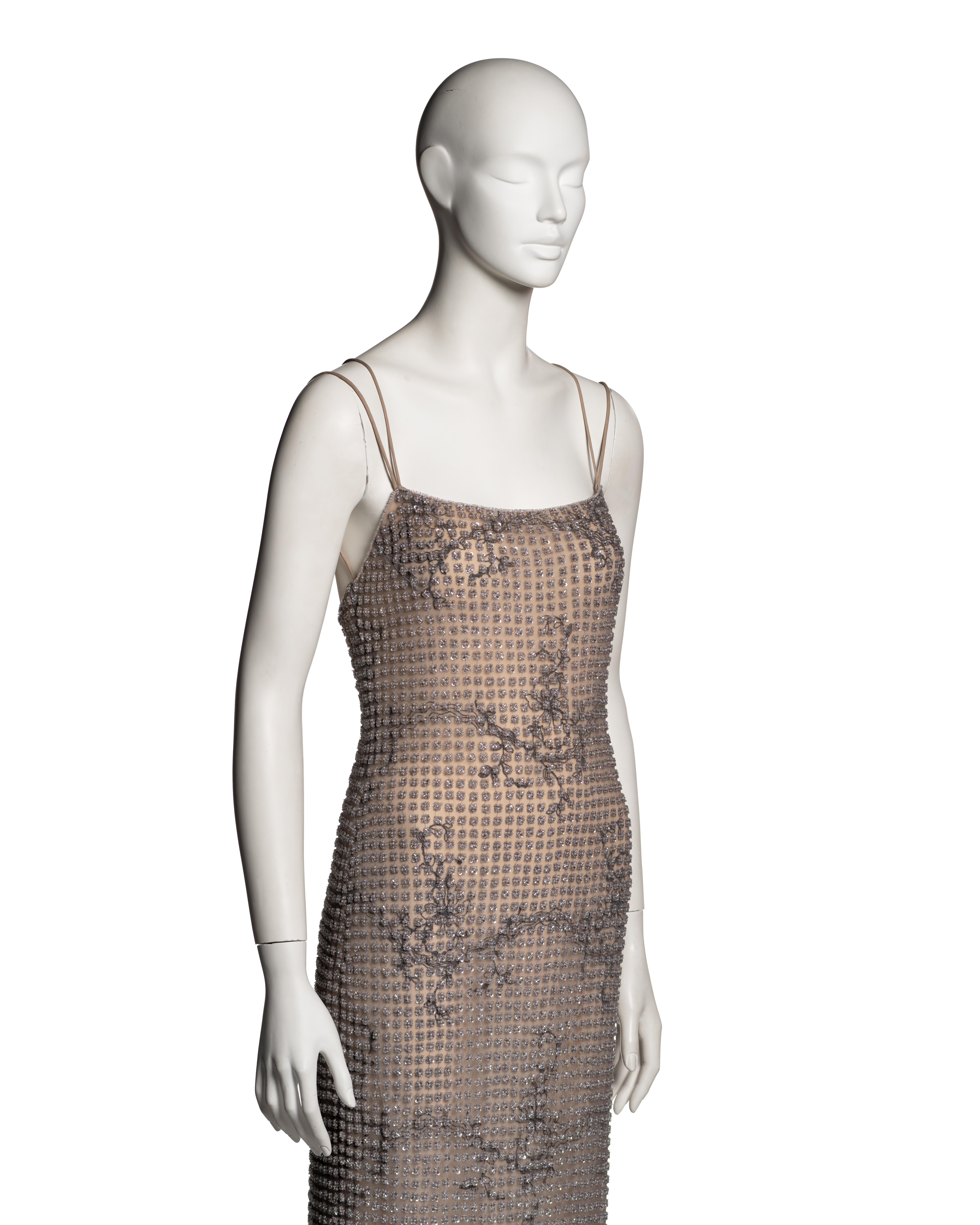 Giorgio Armani Lavender and Nude Floral Beaded Mesh Evening Dress, SS 2000 For Sale 1